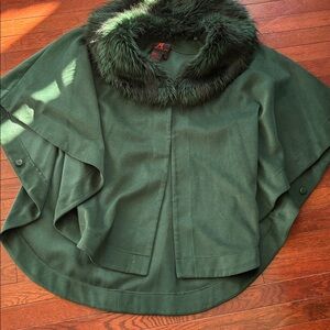 ADRIENNE LANDAU VINTAGE CAPE FAUX FUR TRIM M/L wrap poncho coat jacket